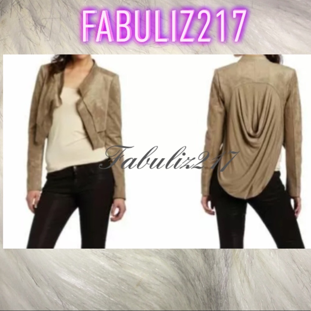 BCBGMaxAzria Norton Draped Khaki Faux Suede Jacket